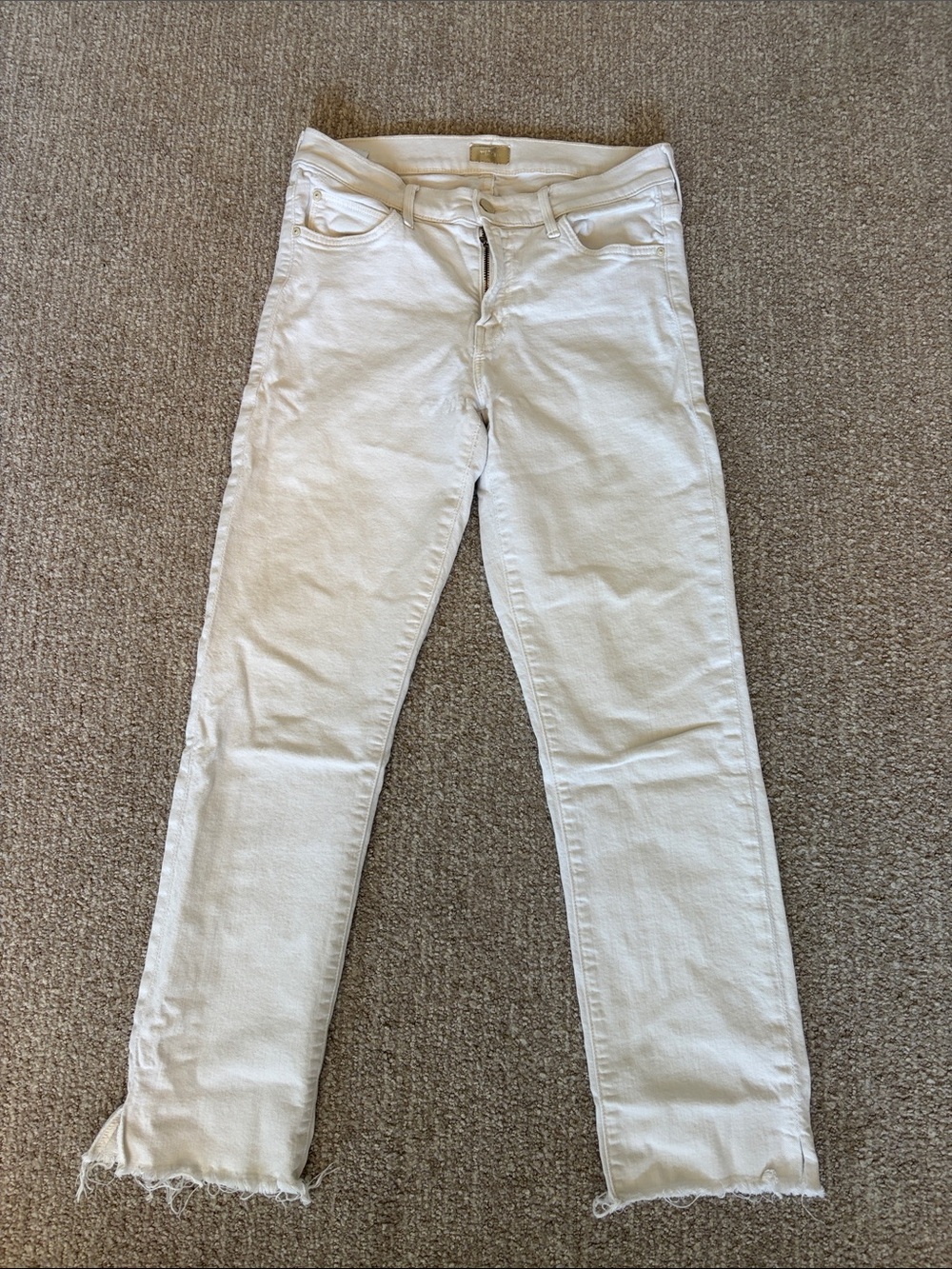 MOTHER Straight-Leg Jeans in White with Raw Hem
